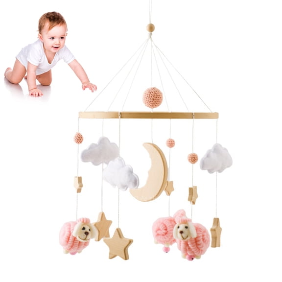 Baby Crib Mobile Wind Chime – Wooden Bed Bell Hanging Pendant, Soothing Toy for Newborns, Nursery Decoration, Peach