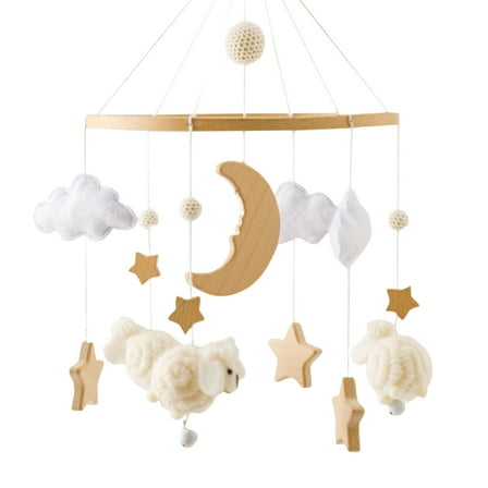 Baby Crib Mobile Boho Nursery Wooden Wind Chime Clouds Moon Pendant Toy Gender Neutral Bedroom Ceiling Hangs