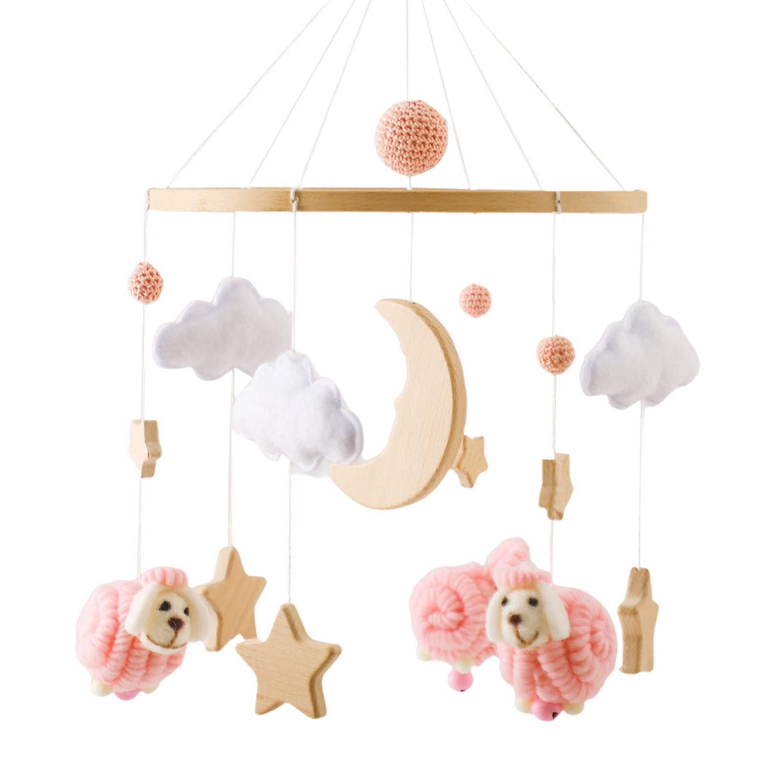 Hangs Baby Crib Mobile for Boys Girls Boho Nursery Bed Ceiling Clouds Moon Pendant Toy Wooden Wind Chime Decoration