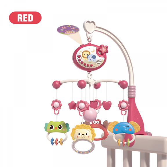 Baby Crib Mobile with Music, Lights & Timming Function, Projector Rotating Hanging Rattles Toys Baby Mobile Gifts Toy for Boys Girls(Red)