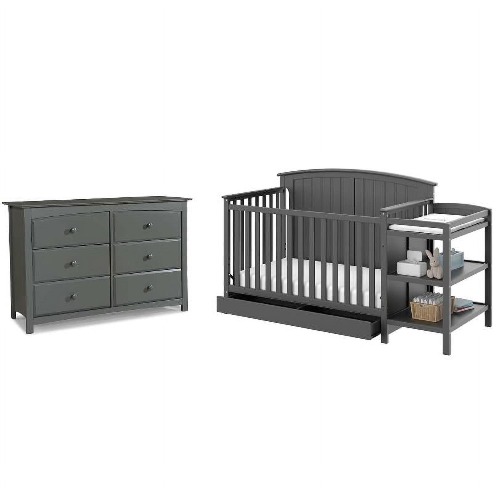 Baby Crib with Changing Table and 6 Drawer Double Dresser Set in