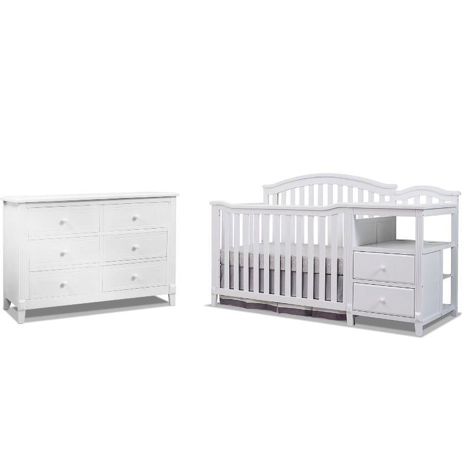 Baby Crib with Changing Table and 6 Drawer Double Dresser Set in White