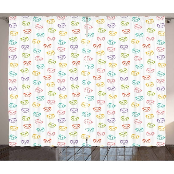 Ambesonne Cartoon Curtains 2 Panel Set, Funny Panda Bears Artwork, 108" x 63", Multicolor
