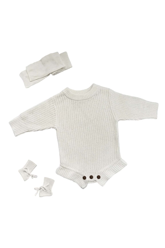 Baby Custom Embroidered Knit Bodysuit Playsuits, Ruffle Romper with Matching Socks & Headband, Fall Winter Outfit for 0-18 Months