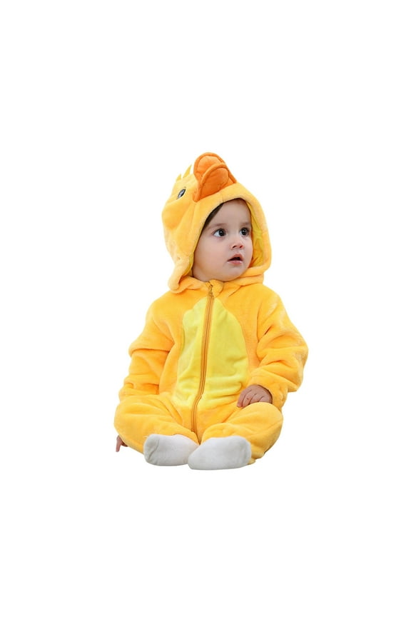 Baby Cute Animal Costumes Duck Fleece Zip Up Hoodies Jumpsuit 3m-3y Long Sleeve Onesie Pajamas Sleepwear Toddler Clothing, Yellow, 3 Years