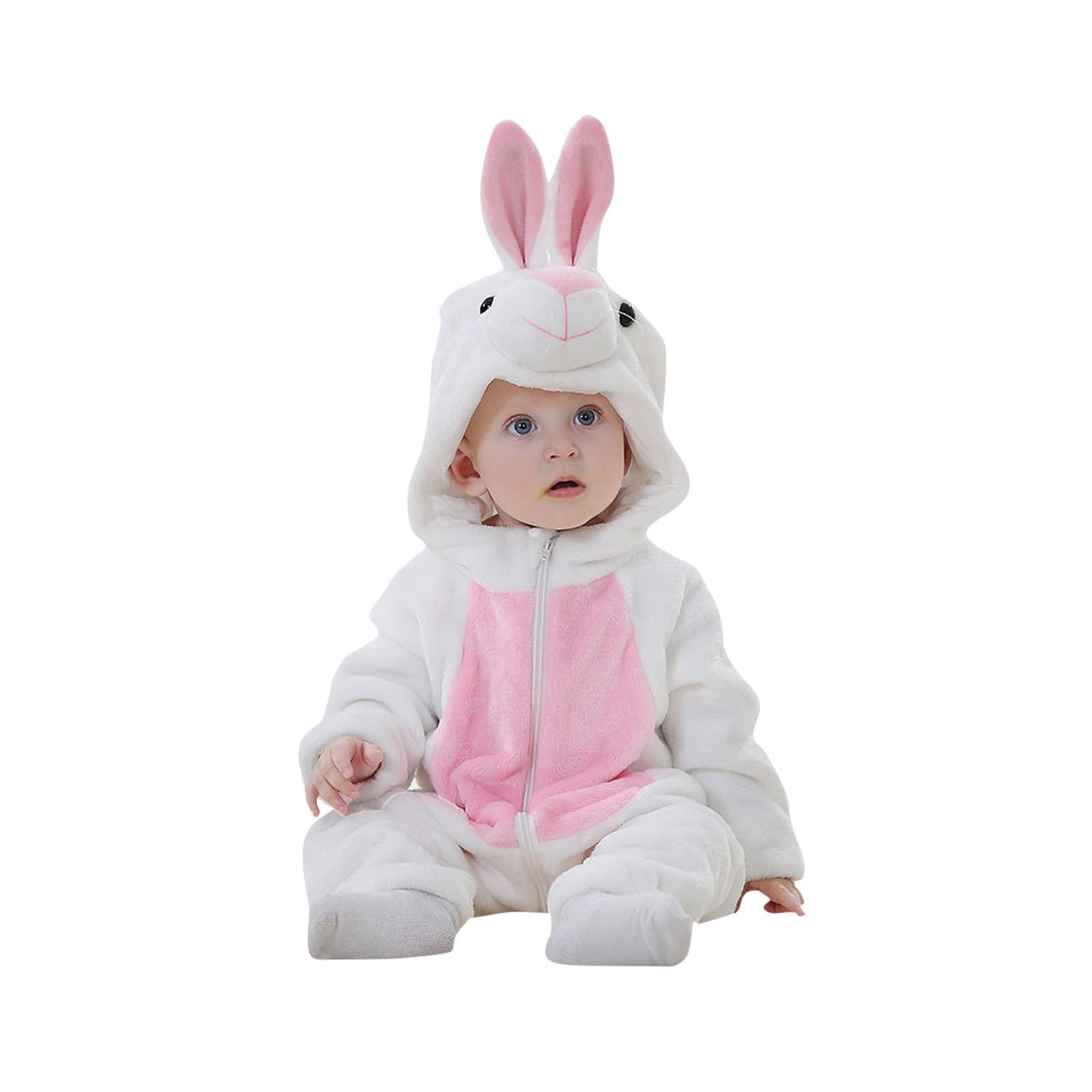 Baby Cute Animal Costumes Rabbit Fleece Zip Up Hoodies Jumpsuit 3m-3y Long Sleeve Onesie Pajamas Sleepwear Toddler Clothing, White, 2 Years