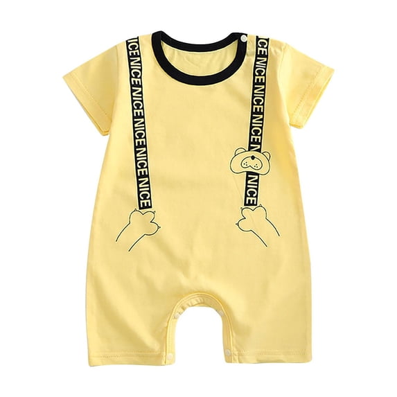 Baby Cute Jumpsuit Clearance Botton Short Sleeve Crew Neck Shorts Toddler Girls Boys Kids Rompers Funny Print Newborn Infant Unisex Bodysuit