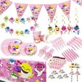 thumbnail image 1 of Baby Cute Party Supplies Set, 126 Pieces Party Decoration For Baby Birthday Favor, Shark Party Tableware Cake Topper Banner Pennant Hanging Decorations Whistle Straws And Dessert Set, Doo Doo Decorati, 1 of 1