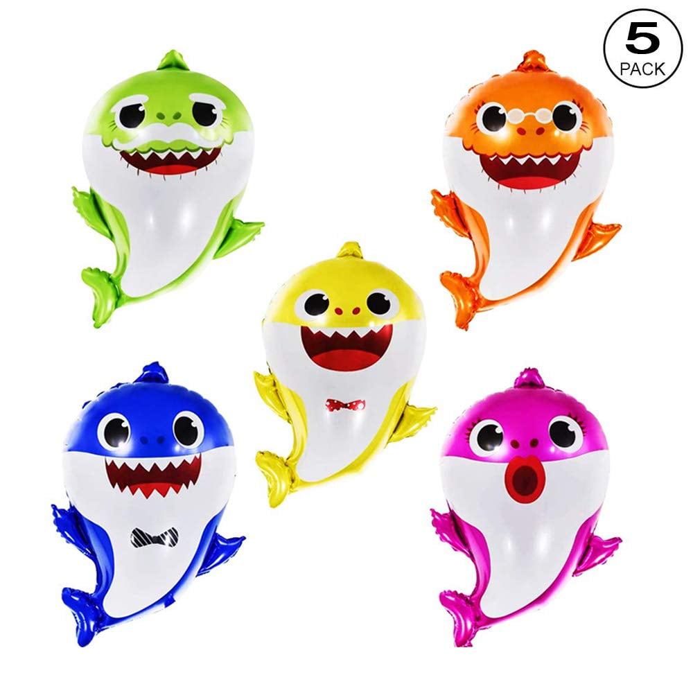 Baby Cute Shark Balloons, 5pcs Little Shark Family - 25inch Balloons. Little Shark Themed Party Supplies and Decoration. Perfect for Shark Boy and Baby Girl Party Decoration!