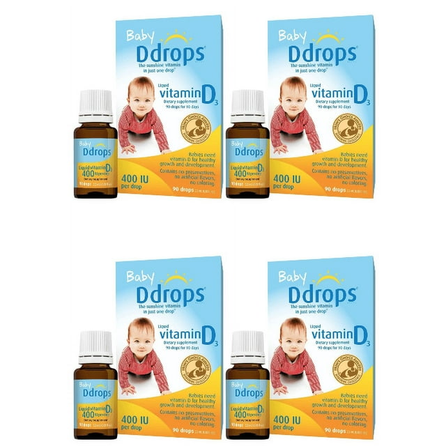 Baby D Drops Liquid Vitamin D3 400 IU/Drop, 90 Drops 4 Pack