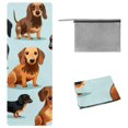 Baby Dachshund Pattern Yoga Towel with Travel Bag, Suede Absorbent