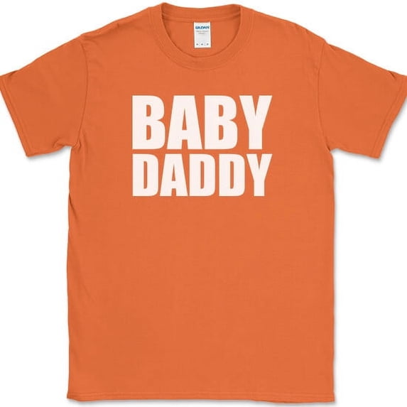 Baby Daddy T-Shirt Funny Expecting Fathers Day Humor Family Text Tee - Orange, 4XL