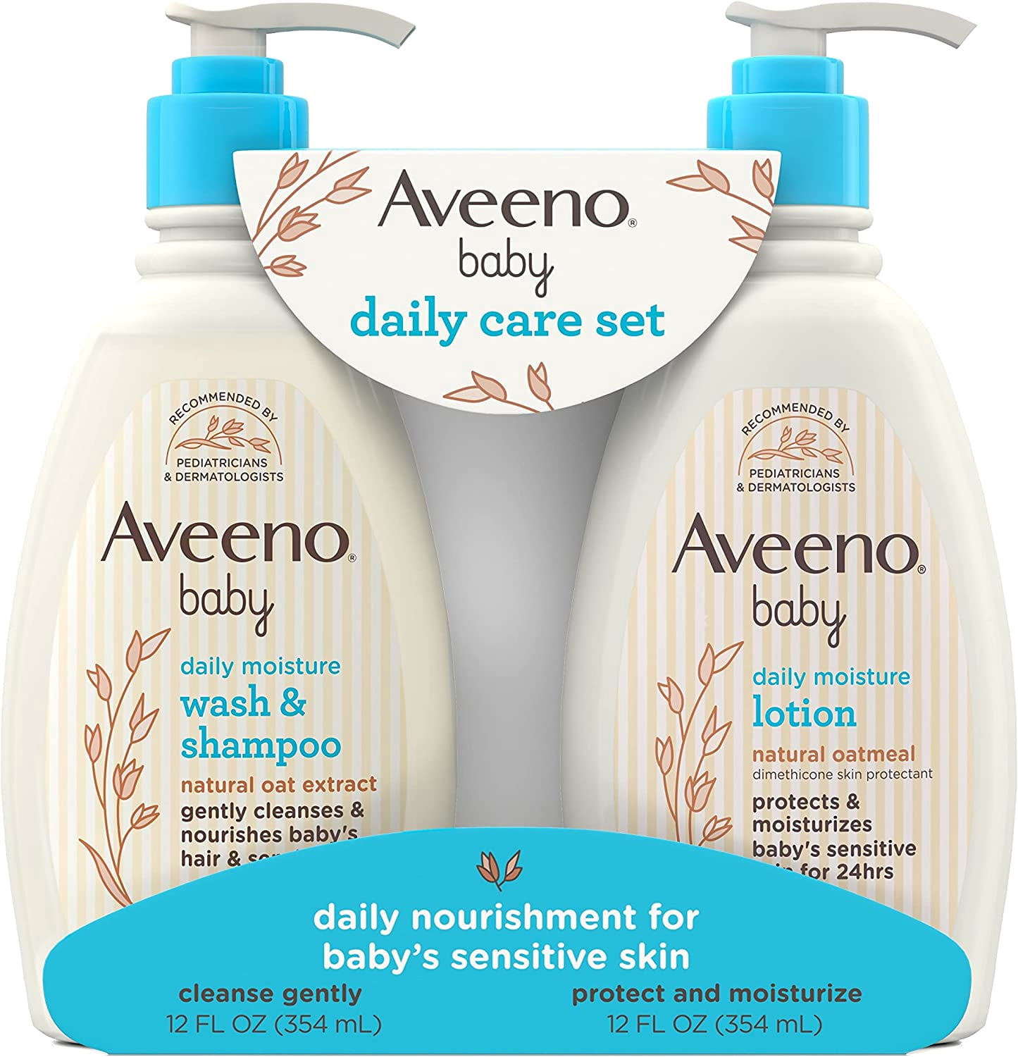 Baby Daily Care Gift Set with Natural Oat Extract & Oatmeal, Contains Daily Moisturizing Body Lotion & Gentle 2-in-1 Baby Bath Wash & Shampoo, Hypoallergenic & Paraben-Free, 2 Items