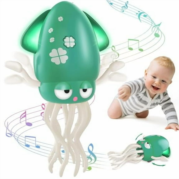 Baby Dancing Octopus Toy for 1 2 3 4 5 Year Old Boy Girl,Baby Tummy Time Electric Crawling Octopus Toys 12-18 Months,Dancing Squid Toy for Walking Toddlers,Kids 1st Birthday Gifts,Green