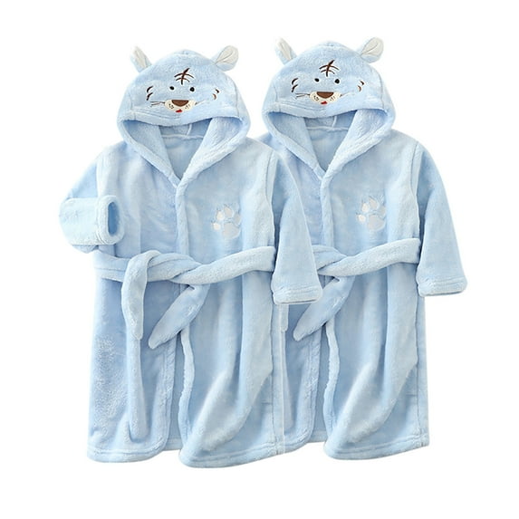 Baby Days Clearance!2 Pack Toddler Robe Boys Girls Hooded Flannel Bathrobe Long Sleeve Soft Fleece Plush Robes Cute Animal Pajamas Sleepwear, Light Blue, 4 Years