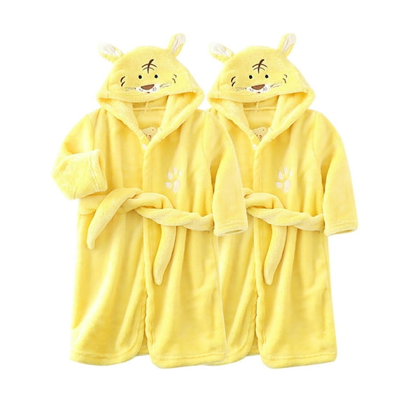 Baby Days Clearance!2 Pack Toddler Robe Boys Girls Hooded Flannel Bathrobe Long Sleeve Soft Fleece Plush Robes Cute Animal Pajamas Sleepwear, Light Yellow, 7 Years