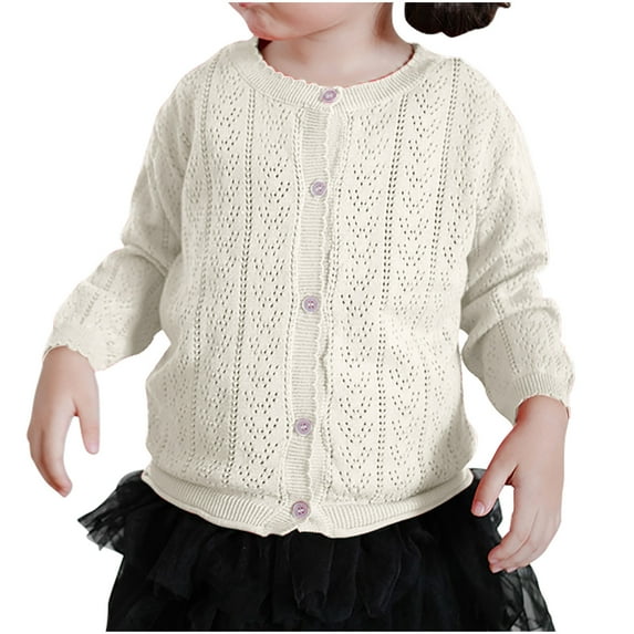 Baby Days Clearance!Lightweight Cardigan Girls Comfort Cotton Hollow Button Down Knit Sweater Dress Cover Up Toddler Kids Long Sleeve Tops, White, 18 Months