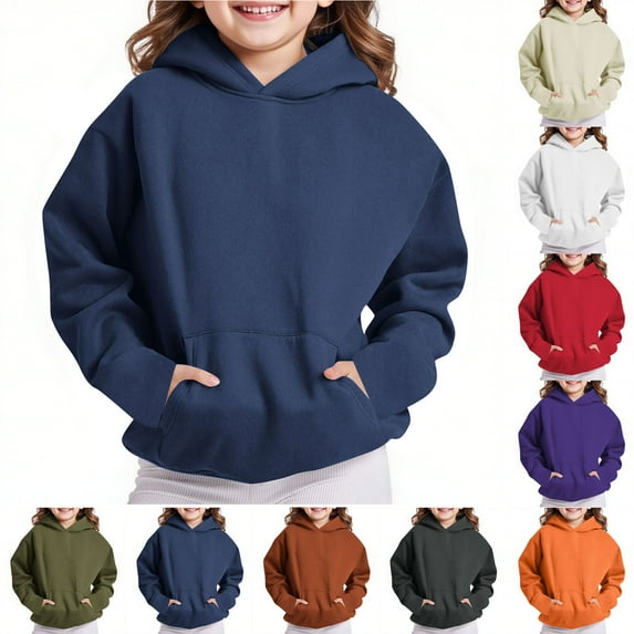 Baby Days Horkkom Girls Sweatshirt Pullover Thin Fleece Hoodies Fall Solid Color Long Sleeve Hoodie with Pocket 9 Years