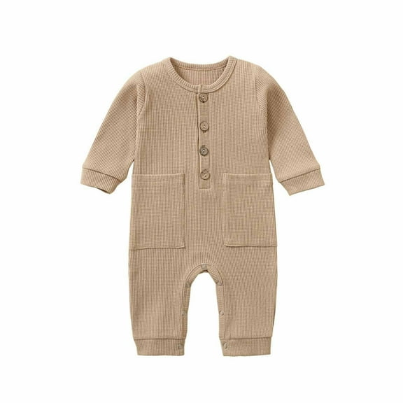 Joau Baby Boys Girls One-Piece Buttons Ribbed Romper with Pockets Infant Footless Pajamas Onesie Jumpsuit Outfits Clothes 0-24 Months