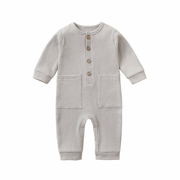 Joau Baby Boys Girls One-Piece Buttons Ribbed Romper with Pockets Infant Footless Pajamas Onesie Jumpsuit Outfits Clothes 0-24 Months