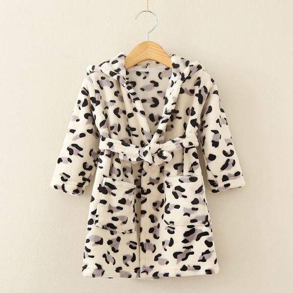 Baby Days Savings! Joau Toddler Baby Boys Girls Soft Coral Fleece Hooded Bathrobe with Belt Pool and Beach Plush Robe Cover-ups Night-Robe Gown Sleepwear 1-6T