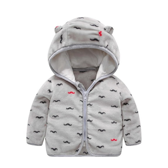 Joau Toddler Boys Girls Flannel Hoodie Cute Bear Ear Warm Snowsuit Newborn Infant Fall Winter Zip Up Jacket Kids Coat Outerwear 6M-6T