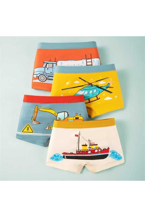 Baby Boys Boxer Briefs Soft Cotton Toddler Dinosaur Underwear Children Truck Panties for Kids Aged 3-9 Years Old, Tag Free & Breathable, 4 Pack