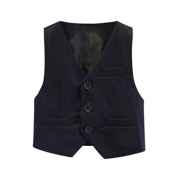 Miqool Kids Toddler Boys 3 Button Formal Suit Vest Pinstripe Dress Waistcoat Vest with Pockets, Size 1-14 Years