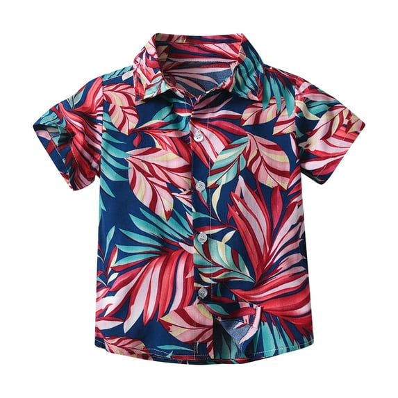 Miqool Toddler Boys Girls Hawaiian Shirt Kids Tropical 3D Print Short Sleeve Button Down Shirts for 12Months-9 Years Old