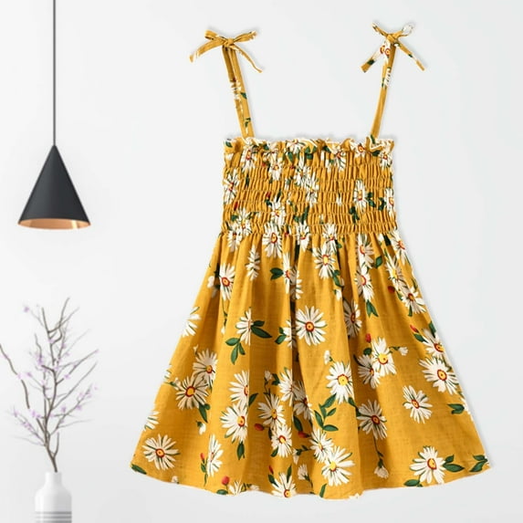 FAMTKT Toddler Baby Girl Dress Summer Cotton Ruffle Sleeveless Kids Casual Beach Party Dresses( 1-2 Years, Orange )