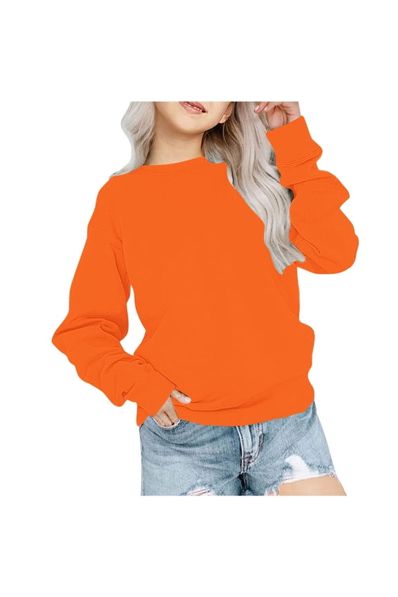 Toddler Baby Boys Girls Sweatshirts Basic Solid Color Cotton Pullover Crewneck Sweatshirts Long Sleeve Shirts Tops for 1-12 Years