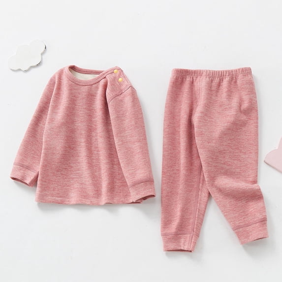 Baby Days Savings!Toddler Kids 2 Piece Outfits Fall Winter Tracksuits Light Fleece Lined Soft Thermal Top and Pant Pajamas Set (9-12 Months, Pink)