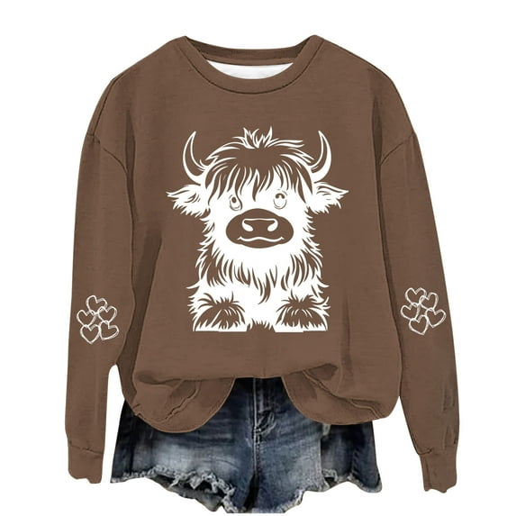 Baby Days YLSDY Fashion Highland Cow Sweatshirts for Teen Girls Cow Sweatshirts for Women Western Cow Print Shirt Country Western Sweatshirt Brown 3 Years