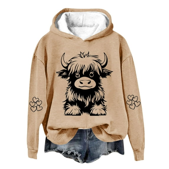 Baby Days YLSDY Fashion Highland Cow Sweatshirts for Teen Girls Cow Sweatshirts for Women Western Cow Print Shirt Country Western Sweatshirt Khaki 3 Years