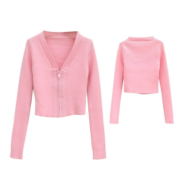 Baby Days YLSDY Girls Sweater Jacket V-Neck Zipper Cardigan Pullover V Neck Long Sleeve Winter Spring Warm Sweater Coats Pink 2 Years