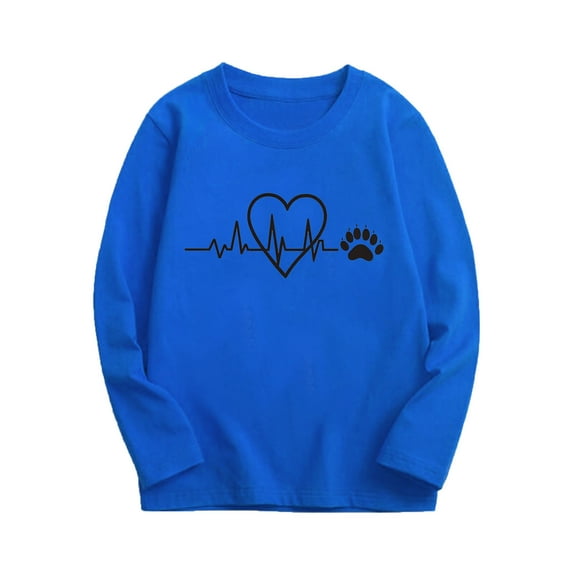 Baby Days YLSDY For Kids Aged 2 - 15 New Spring and Fall Long-Sleeved T-Shirt. Adorable Heart, ECG and Dog Paw Prints. IFashion Base Layer Blue 2-3 Years