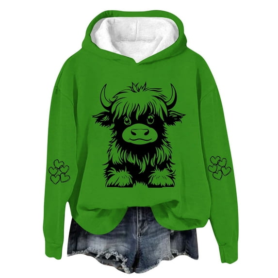 Baby Days YLSDY Sweatshirts for Teen Girls Cute Cow Print Hoodie Funny Graphic Hoodies Western Sweatshirt Plus Size Oversized Pullover Green 1 Years