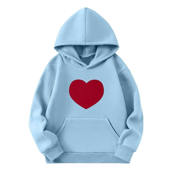 Baby Days YLSDY Women's Heart Print Oversized Hooded Sweatshirts Casual Plus Size Comfy Long Sleeve T-Shirts Pullover Tops Blue 3 Years
