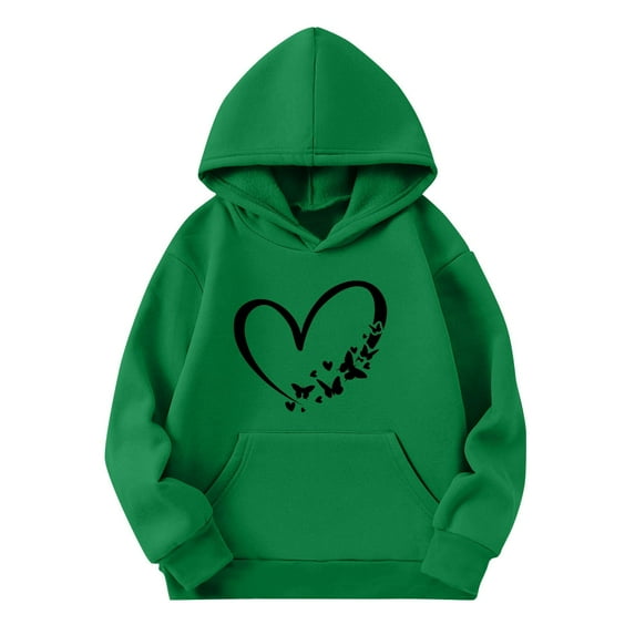 Baby Days YLSDY Women's Heart Print Oversized Hooded Sweatshirts Casual Plus Size Comfy Long Sleeve T-Shirts Pullover Tops Green 3 Years