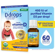 Baby Ddrops Liquid Organic Vitamin D3 Supplement Drops, 400 IU per Drop, 0.06 fl oz