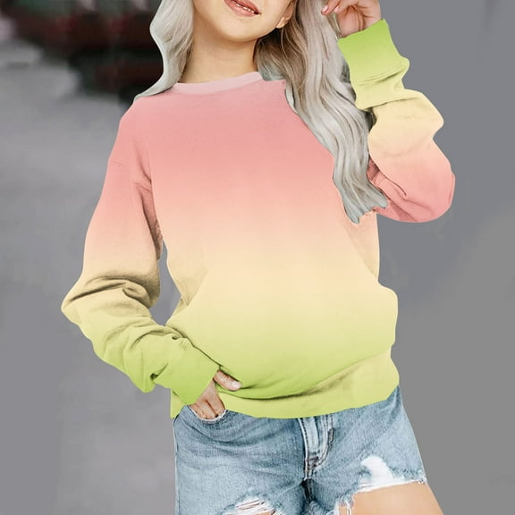 1-12 Years Baby Kid Girls Gradient Sweatshirt,Girls Tie Dyed Sweatshirts without Hood,Oversized Crewneck Long Sleeve Sweatshirt,Cute Relaxed Basic Pullover,Toddler Girl Sweatshirts
