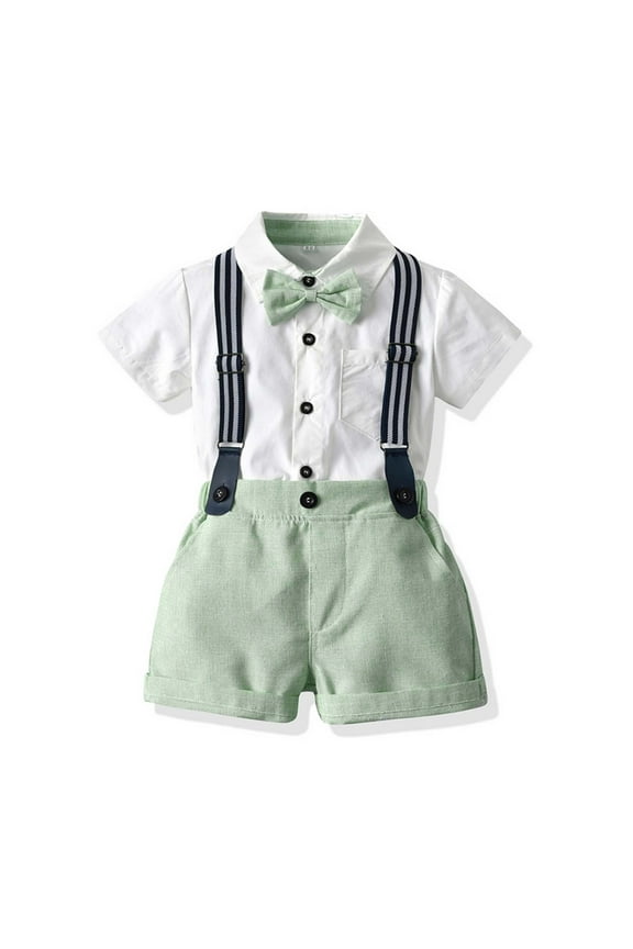 12 Months-6 Years Kids Toddler Boy Bow Tie Outfit,Baby Church Clothes Boys,Baby Boys Gentleman Outfits Suits,Infant Short Sleeves Shirt+Bib Pants+Bow Tie Overalls Clothes Set