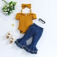 thumbnail image 1 of Baby Girls Jean Sets ,Summer Outfits for Girls,Toddler Girls Shorts Sets Sale,Fashion Girls' Casual Short Sleeve Tops Round Neck Collar Botton Solid Long Pants Sets, 1 of 9