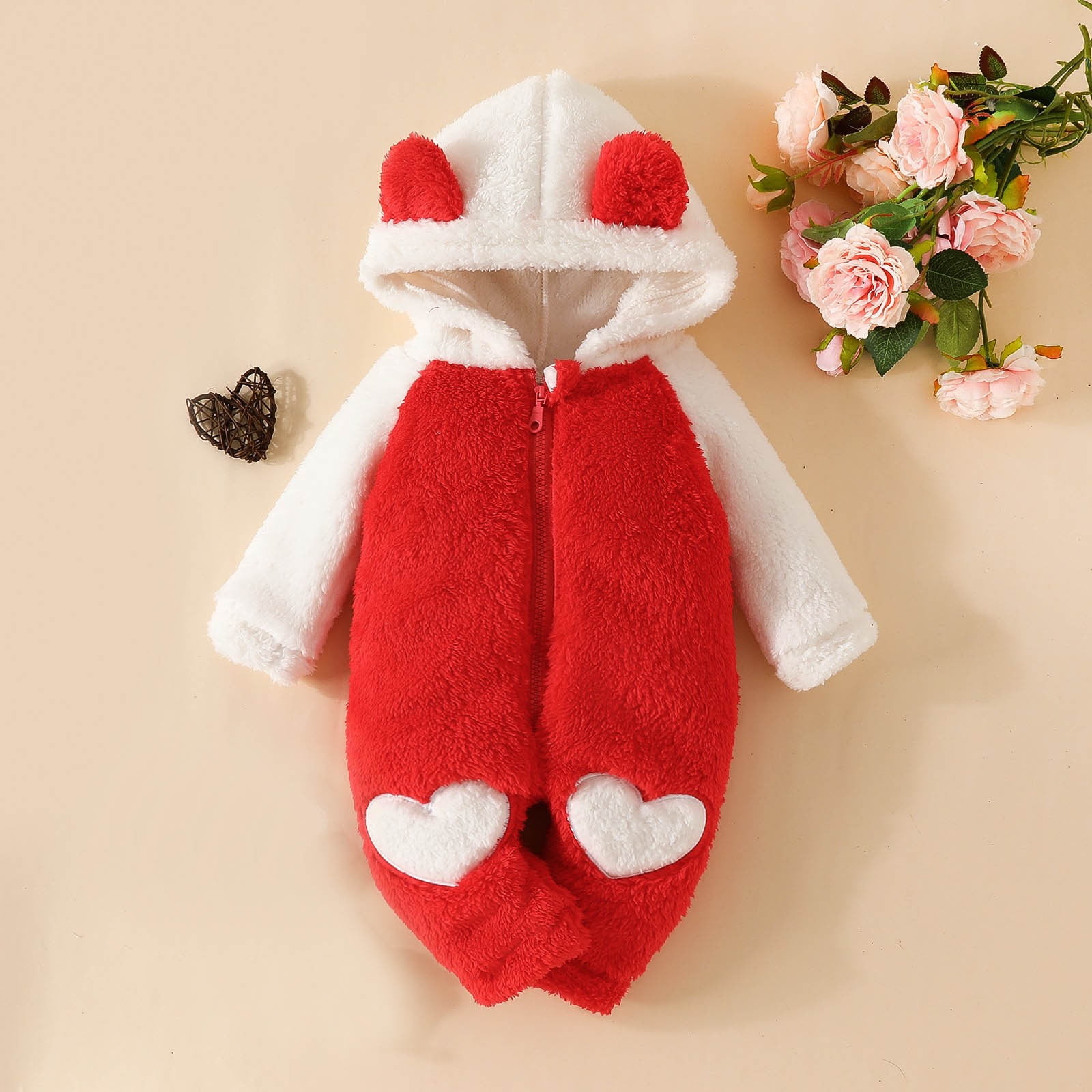 Baby Deals Christmas Fleece Baby Snowsuit Cute Cartoon Bear Newborn Jumpsuit Block Color Long Sleeve Zip Romper Baby Boy Girl Fuzzy Fluffy Hooded Thicken Baby Winter Coat 0 18 Month Walmart
