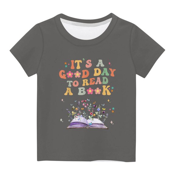 Kids Girls World Book Day Shirts,3-14 Years It's A Good Day To Read A Book Letter Graphic Shirts for Kids Short Sleeve Graphic T-Shirt Round Neck Crop Top for Girls Boy T-Shirt Tee