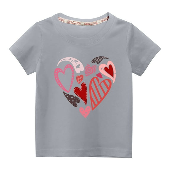 YANHAIGONG 3-10Years Valentine Clothes Girl,Cute Short Sleeve Valentine Girl Shirt,Casual Round Neck Valentine Heart Print Tops Girls,Valentine's Day Top for Toddler Girl Boys