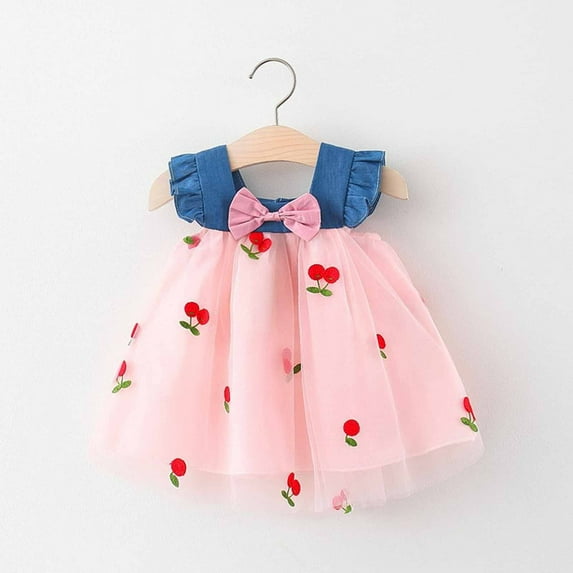 Yanhaigong Denim Tutu Dress for Toddler Girl,Toddler Girls Tutu Dress,Toddler Casual Sleeveless Cute Bow Tutu Dresses,Girls Spliced Denim Princess Sundress Strawberry Outfit