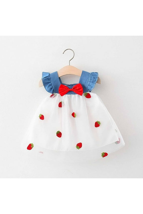 Denim Tutu Dress for Toddler Girl,Toddler Girls Tutu Dress,Toddler Casual Sleeveless Cute Bow Tutu Dresses,Girls Spliced Denim Princess Sundress Strawberry Outfit