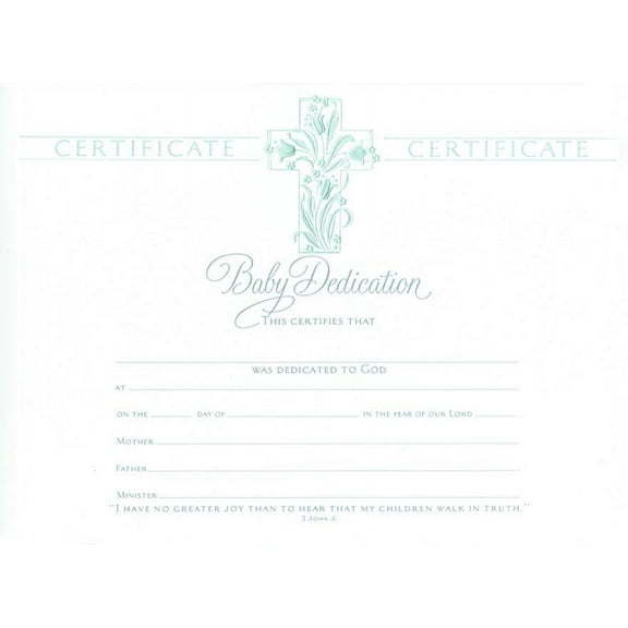 Baby Dedication Certificate - Premium Stock, Foil Embossed (Pk of 6)