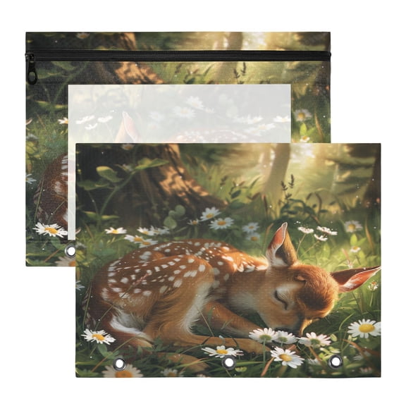 Baby Deer A4 Pencil Pouch 3 Ring Zipper Pencil Pouches Pencil Case for Binder Cosmetic Bag 2 Pack